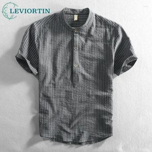 Camisas casuais masculinas listras listradas henley colar de manga curta para homens algodão verão macho meio cardigã tops plus size 5xl 4xl