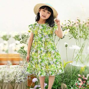 Girl's Dresses 2-14 Years Kids Princess Girls Dresses Summer New Hot Oil-painting Style Petal Sleeve One-piece Pullover Floral Dress Y240529