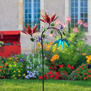 Decorative Figurines 1 PCS Wind Spinners For Yard And Garden Large Metal With 3 Spinning Flowers Butterflies