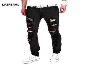 Lasperal 2018 New Black Ripped Jeans Men com buracos jeans super skinny marca slim fit jean calças arranhadas jeans cool 2xl4571455