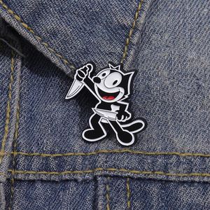 Anime Black Cat with Knife Enamel Pin Cartoon Cute Animated Character Brooch Lapel Backpack Badge Jewelry Gifts For Kids Friends