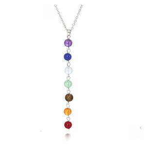 Hänghalsband 7 chakra pärlor halsband med riktiga stenar mala y-formade kedjor för kvinnor reiki helande energi yoga smycken droppe Deliv Dhjdl