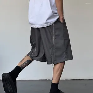 Short shorts de verão zíper de metal de rua masculino solto casual de perna larga de perna larga com calças de cinco pontos Men, roupas masculinas de fundo