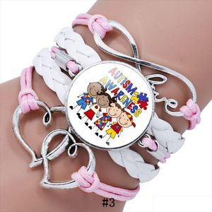 Charm Bracelets Autism Awareness Mom Care Children For Kid Boys Girls Glass Letter Braided Leather Rope Bangle Fashion Inspirational Dh3Uv