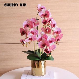 Decorative Flowers High Simulation Bonsai Artificial Butterfly Orchids Arrangements Flores Artificiais Arranjos Ikebana In Ceramic Pot Suit