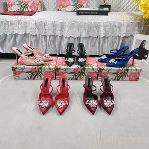 Designer Scarpe di tacchi di lusso Fairy Shinestone Teli Bowknot Crystal Flat Sandals Flower Ittole Leva Pompe in raso Slingbacks Stiletto Cinghies 34-43