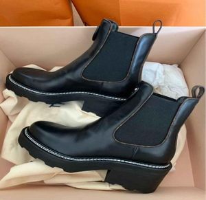 أنيقة الشتاء العلامة التجارية BeaUbourg الكاحل أحذية العجل الأسود Comabt Boot Rubber Lug Sole Lady Booty الشهيرة Martin Booties Par1179579