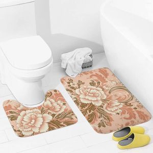 Badmatten Badezimmer Teppichs Sets 2-Stück nostalgische rosa Blumen absorbierende U-förmige Kontur Toilette Teppich