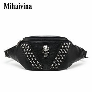 Mihaivina Punk Rivet Skull Men Waist Bag Women Black Fanny Pack Leather Chest S女性肩のメッセンジャーバムS 220216 247M