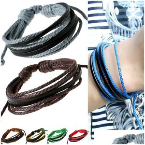 Charm Bracelets Bk Handmade Mti Layered Braided Leather Rope Vintage Retro Adjustable Wristband Wrap Bangle For Men Women Fashion Dro Dhne8