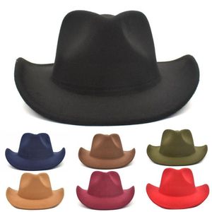 Wide Brim Hats Vintage Womem Men Western Cowboy Hat With Cowgirl Jazz Cap Unisex Wool Fedora Caps 2414