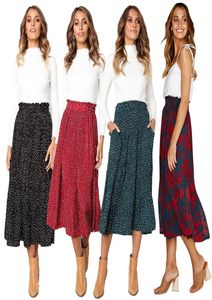 Mulheres de verão Saia casual da cintura alta ponto de onda Slim Ruffled Skirt Long Boho Beach Saias de fundo feminino Elegante Chiffon Skirts2929586