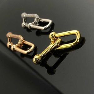 Designer's High quality Brand U-shaped horseshoe buckle earrings simple and cool style bamboo joint double ring live broadcast