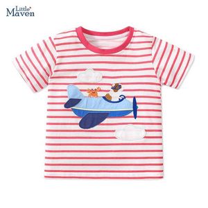 T-Shirts Küçük Maven Çocuk Giyim 2024 Yaz Yürümeler Doğum Günü Hediyeleri Tişörtler Karikatür Uçak Bebek Çocuk Çocuk Giysileri Pamuk D240529
