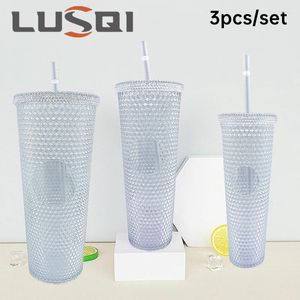 Бутылки с водой Lusqi 3pcs/Set Plastic Cup с соломенной большой емкость