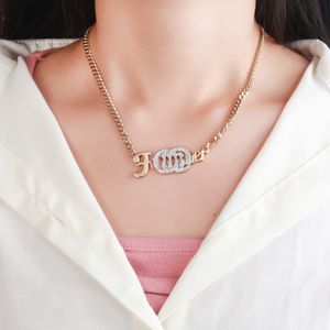 693106 Style Luxury Designer Double Letter Pendant Plated Crysat Necklace Women Wedding Party Jewerlry Accessories Double Heart Necklace