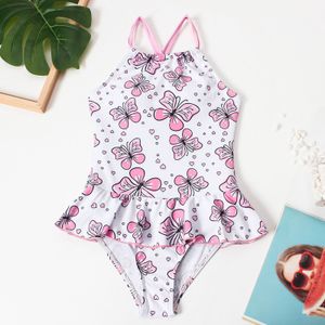 2024 Kids Girls Swimsuit 1 Piece Ruffle Bathing Suit Cute Print Beach Swimwear