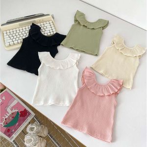 2024 Sommar Ny baby Tank Top Girls Candy Color Sweet Lotus Leaf Collar Vest Toddler Outwear Tops