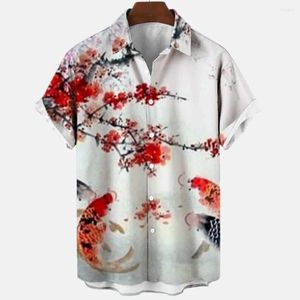 Mäns avslappnade skjortor Hawaiian Floral and Bird Print Shirt Loose Breattable Kort ärm Summer utomhus modekläder