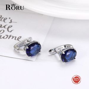 925 Sterling Silver Earrings Gemstone Mapphire Clip Orrings Womens Fashion Jewelry Blue White Lab Diamond Bedding Strains 240529