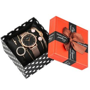 Kvinnors armbandklockor Set Rose Gold Quartz Analog klockor för damer rostfritt stålbandsur för kvinnlig 201204 233S
