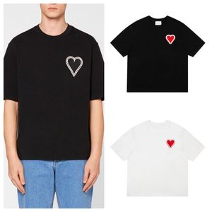 designer T-shirt paris polo Men Women Love letter T-shirt fashion embroidery couple short sleeve high street loose round neck tee red heart tops