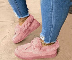 2021 New Women Winter Cotton Shoes Ladies Bow Knot Plush 따뜻한 눈 부츠 캐주얼 한 단색 플랫 짧은 부츠 Furry Zapatos Mujer H085707777