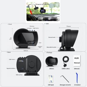 Hot Newest Head Up Display Auto Display OBD2+GPS Smart Car HUD Gauge Digital Odometer Security Alarm Water&Oil Temp. RPM