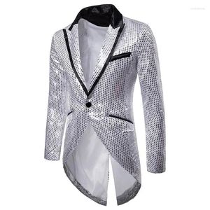 Men's Suits Golden V-neck Long Sleeved Magic Jacket Sequin Decoration Design Evening Dress Tailcoat Lapel Suit