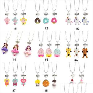 Pendant Necklaces Child Cute Best Friends Necklace Monkey Donuts Princess Dog Food Ice Cream Resin Bead Chain For Children Friendship Dhf9J