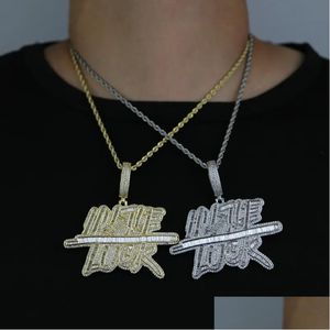 Pingente colares de pingentes preços de fábrica Hustle Luck Letter Colar de alta qualidade Homens homens salgados zirconia Hip Hop Fashion Jewelry Drop Dh0et