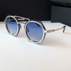 Óculos de sol redondos h006 prata azul unissex sol óculos de proteção UV Caixa de desgaste de olhos 2284