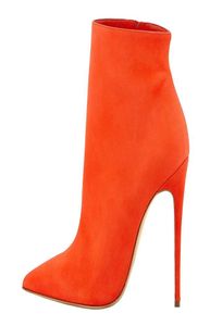 Handmade Ladies High Heel Boots Evening Party Prom Orange Leather Pointedtoe Ankle Booties Large Size 3547 Fashion Winter Short 5387895