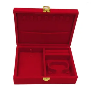 Jewelry Pouches Portable Velvet Red Box Case Display Travel Organizer With Lid Rings Bangle Storage Holder Earring Necklace Watch