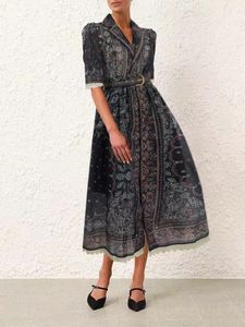 럭셔리 드레스 디자이너 패션 캐주얼 드레스 섹시한 v- 넥 옷깃 버튼 보헤미안 치마 벨트 복고풍 온화한 기질