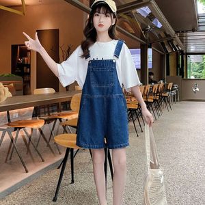 Sweet Girly Foreign Flavor All Match Middle Big Children Summer Simple Loose Denim Girls Casual Overalls Shorts L2405