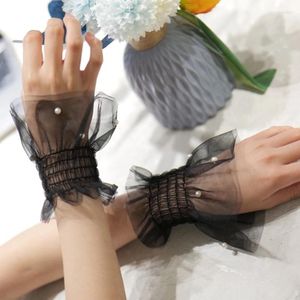 Knee Pads Studded Wrist Cuffs Detachable Elegant Wristband Flared Tulle Ruffled False Pearls Sweater