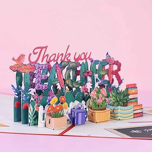 KCEV Gift Cards Teachers Day 3D Pop Up Greeting Card Gift for Graduate Rainbow Color Letters Thank You Teacher Card d240529