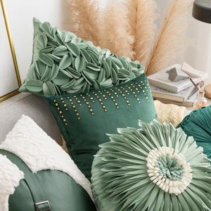 Подушка круглая рука цветов крышка бархата хризантема домашнего декора мягкий зеленый диван дивол 45x45см/30x50см