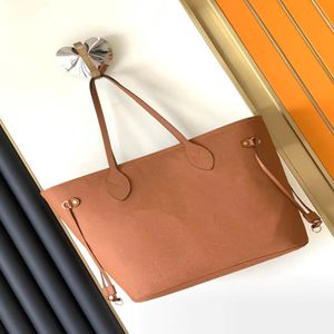 MM Tote 2 sets Shoulder Bags Cognac Brown cowhide leather handbag M46135 Women Beach Shopping Bag with Zipped Pouch Tourterelle Gray Bl 280B