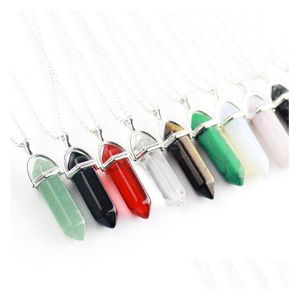 Pendant Necklaces Fashion Natural Stone Gun Crystal Quartz Hexagonal Healing Stainless Steel Chain For Women Jewelry Drop Delivery Pen Dhslv