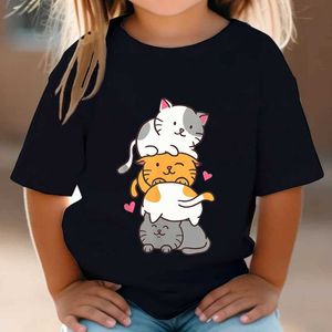 T-shirts Cute Cat Graphic Kids Tshirts Kawaii T-Shirt Kids Summer Short Sleeve Tees Cartoon Animal Boys Girls Kawaii Kitten Tops Tshirt d240529