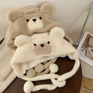 Berets Bear Ear Hat Earflap Ski Hooded Fleece Beanie Bomber Plush Trapper Winter Warm O27 22 Drop 3104