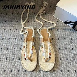 Slippers 2024 Est Summer Beach Bohemian Sandals Thong Ankle-Strappy Woman Espadrilles Shoes Handmade Flip-Flops Vacation