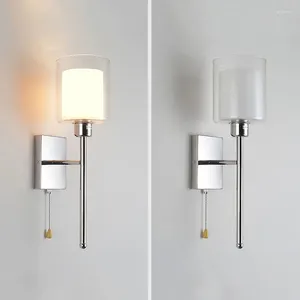 Wall Lamp Modern Art Deco Light With Pull Chain Switch Style Chrome Finish Bedside Industrial Nordic Sconces