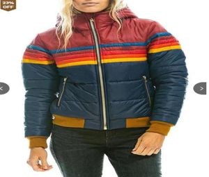 Kvinnor Rainbow Stripe Zipper Hooded Jackets Bomullspadded kläder Korean version Vintage Slim Outerwear Oversize XS3XL3473447