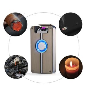 New Metal Windproof Pulse Dual Arc USB Rechargeable Lighter Portable Blue Touch Sensor Cigarette Accessories Man's Gadgets