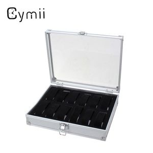 Partihandel-12 Grid Aluminium Watch Storage Case Armband Arrangör Professionella handledsklockor Display Box Jewelry Storage Holder Fall N 2771