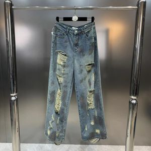 2024 Tie Dye Free Frakt Wide Leg Hole Loose Women's Jeans Designer Women's Denim Pants 52915