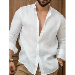 Mass sólido algodão linho de manga comprida camisa juvenil slim fit tops casuais belos camisas elegantes de luxo 240518